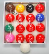 A box of vintage 20th Century snooker balls in the