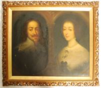 OIL ON CANVAS PAINTING OF CHARLES I AND QUEEN HENRIETTA AFTER VAN DYKE