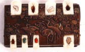 ANTIQUE CHINESE BRONZE & BONE INSECT GAME COUNTER