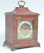 EARLY 20TH CENTURY CHINOISERIE RED LACQUER MANTEL CLOCK