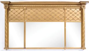 19TH CENTURY ANTIQUE LATTICE WORK QUILTED TRIPTYCH MIRROR