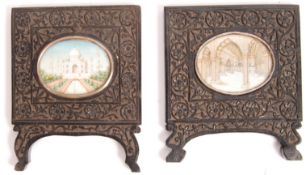 LATE 19TH CENTURY INDIAN MINIATURE GLAZED WATERCOLOUR IN EBONY