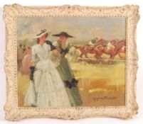 SUZANNE DEMAREST - FRENCH ARTIST - HORSE RACING SCENE