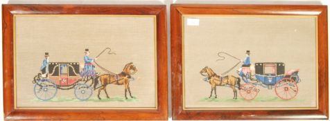 PAI ROF 19TH CENTURY HORSE DRAWN CARRIAGE EMBROIDERY PICTURES