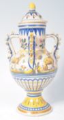 EARLY 19TH CENTURY ITALIAN FAIENCE FOUR HANDLED LIDDED POT