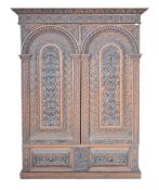 LARGE 19TH CENTURY CARVED OAK WARDROBE