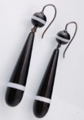 A pair of Victorian banded agate drop earrings. The earrings strung with large banded agate drops