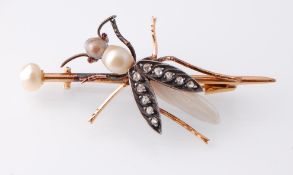 A 19th Century 18ct Gold & Pearl French Bug Brooch Pin
