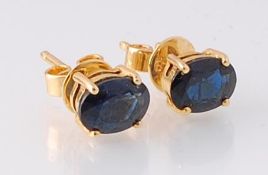 14CT YELLOW GOLD SAPPHIRE EARRINGS STUDS WITH POST BACKS