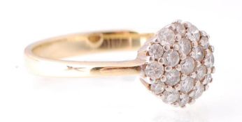 14CT YELLOW GOLD AND DIAMOND PAVE SET CLUSTER RING