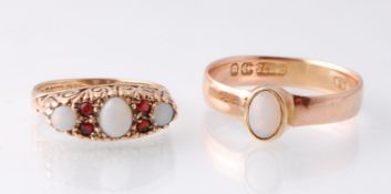 Two Hallmarked 9ct Gold & Opal Rings