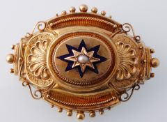 A Victorian Gold Enamel & Pearl Pendant Locket Brooch