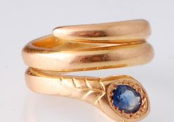An 18ct Gold & Sapphire Serpent Snake Ring