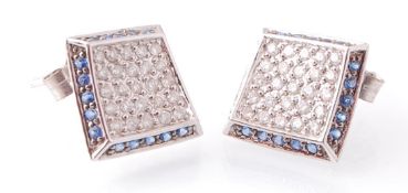 PAIR OF 14CT WHITE GOLD SAPPHIRE AND DIAMOND PAVE SET EARRINGS