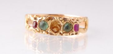 GEORGIAN 19TH CENTURY 18CT EMERALD AND RUBY RING