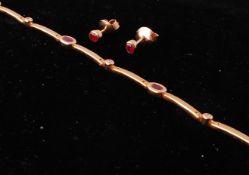 18ct GOLD RUBY AND DIAMOND BRACELET AND EARRINGS SUITE
