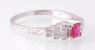 An Art Deco 18ct White Gold Ruby and Diamond Ring