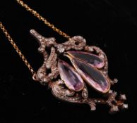 19TH CENTURY PINK TOPAZ & DIAMOND OPENWORK PENDANT NECKLACE