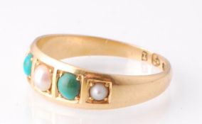 1880 CHESTER 18CT GOLD HALLMARKED TURQUOISE AND PEARL RING