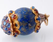 A Large Gold & Silver Mounted Lapis Lazuli Diamond Sapphire & Ruby Pendant
