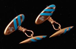 A Pair of French 18ct Gold & Diamond Enamel Cufflinks