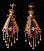 A Pair of 19th Century Paste Pearl & Gold Tassel Earrings