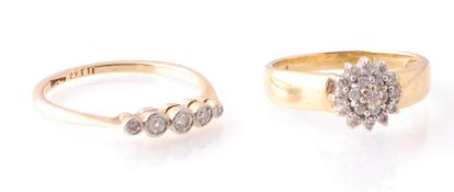18CT GOLD AND DIAMOND 5 STONE RING TOGETHER WITH ANOTHER
