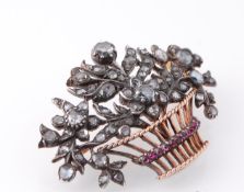 19TH CENTURY OPENWORK JARDINIERE BROOCH PIN FLOWER BASKET