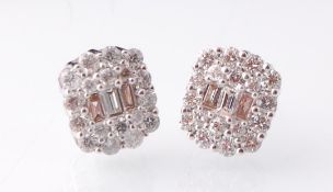 A Pair of Art Deco 18ct White Gold and Diamond Cluster Earrings.