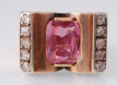 A Rose Gold Retro Tourmaline & Diamond Ring