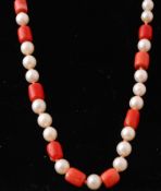 ITALIAN CULTURED PEARL AND CORAL NECKLACE CHAIN
