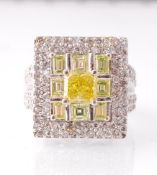 14CT WHITE GOLD SUBSTANTIAL DIAMOND AND CANARY YELLOW STONE RING