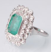 A French Art Deco 18ct White Gold Emerald & Diamond Ring