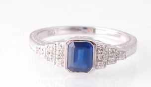 An Art Deco 18ct White Gold Sapphire and Diamond Ring