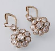 A Pair of 18ct Gold Early 20th Century Diamond Cluster Drop Earrings