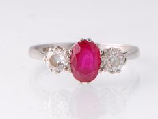 A Hallmarked Platinum Diamond & Ruby Ring
