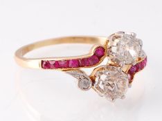 A 19th Century Ruby and Diamond Crossover Ring