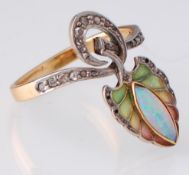 An 18ct Gold & Platinum French Art Nouveau Opal & Diamond Ring