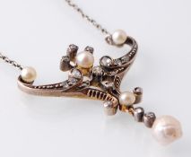 A French Belle Epoque Pearl & Diamond Pendant Necklace