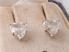 A pair of 18ct White Gold & Diamond Heart Stud Earrings 3cts