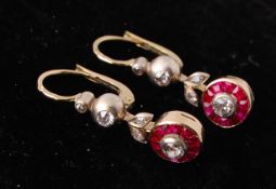 A Pair of 19th Century Ruby & Diamond Drop Earring