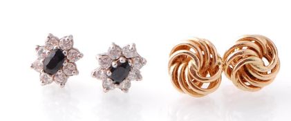 PAIR 9CT GOLD CELTIC KNOT EARRINGS TOGETHER WITH ANOTHER SET