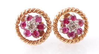 PAIR OF 9CT RUBY AND DIAMOND CLUSTER EARRINGS