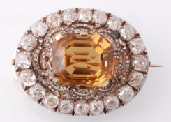 A 19th Century Victorian Metamorphic Citrine & Diamond Brooch Pin