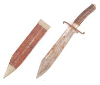 MID 20TH CENTURY STAG HORN HANDLED BOWIE HUNTING KNIFE
