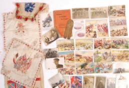 COLLECTION OF WW1 SILK HANDKERCHIEFS & EPHEMERA