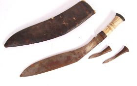 MID 20TH CENTURY KUKRI KNIFE AND SCABBARD WITH BONE HANDLE