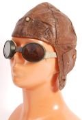 RARE ORIGINAL WWI ROYAL FLYING CORPS HELMET & GOGG