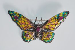 A ladies large silver and plique a jour brooch in