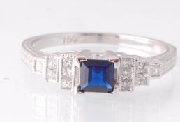 An Art Deco 18ct White Gold Sapphire and Diamond R